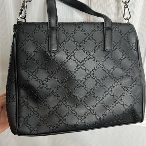 Nine West Embossed Black Satchel Hand Bag Shoulder - Picture 5 of 9